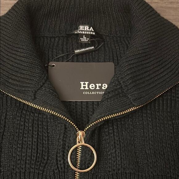 Black Full-Zip Cropped Sweater with Gold Accent- NWT - Picture 8 of 9